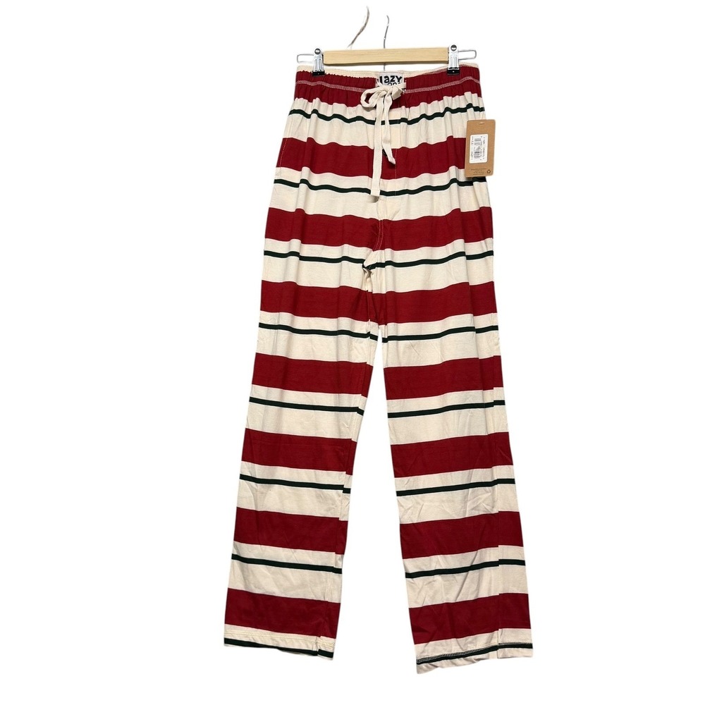 Lazy One‎ Pajama Pants Unisex S Red Cream Striped Cotton Drawstring FP421 NEW